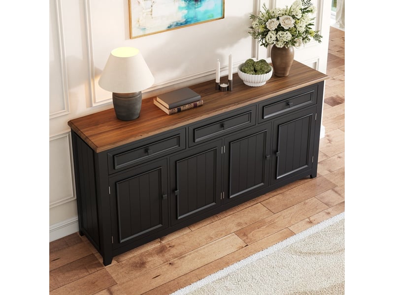  Buffet moderne, 4 portes et 3 tiroirs, ensemble de rangement pour salon, meuble tv, meuble d'entrée, meuble de rangement, blanc  - Conforama D