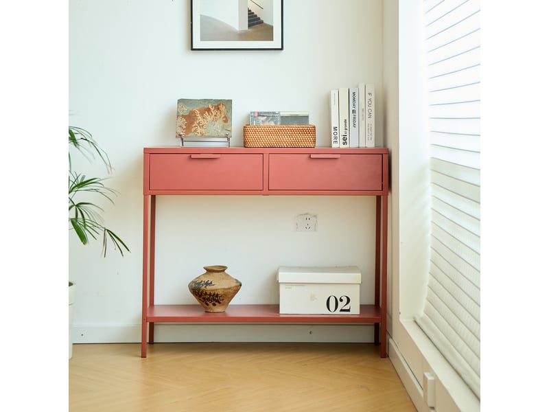  Nordlys - table console en métal 2 tiroirs metal terracotta  - Conforama C