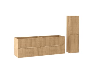Ensemble double meuble sous vasque et colonne novo l.160 cm effet chêne hikora
