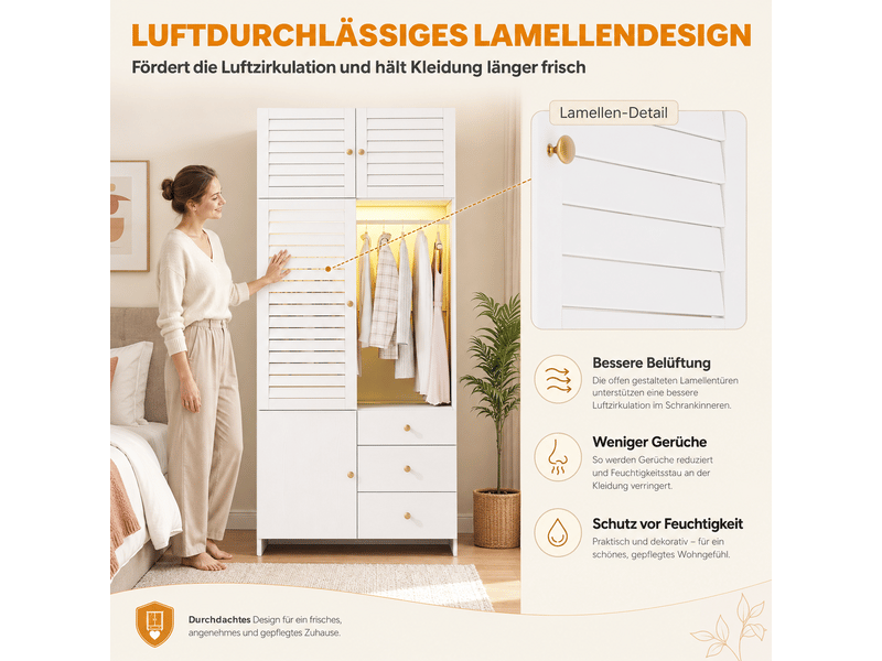 Armoire,90x50x200 cm,avec led, 3 tiroirs et panier à linge,mdf,blanche - Conforama D