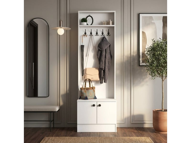  Meuble d'entrée avec porte-manteau, meuble à chaussures et étagères zareth - blanc  - Conforama B