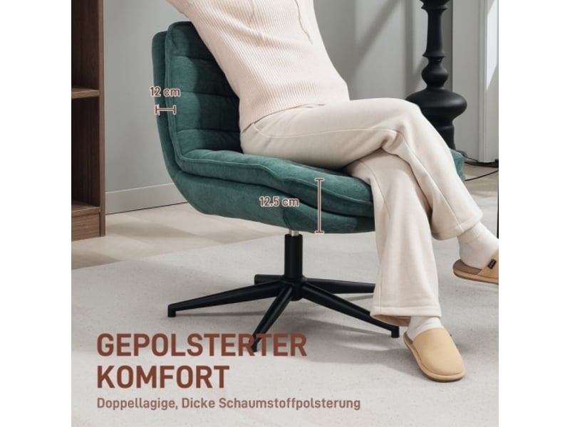  Chaise de bureau sans accoudoirs, assise large, tissu aspect lin vert foncé, réglable en hauteur  - Conforama E