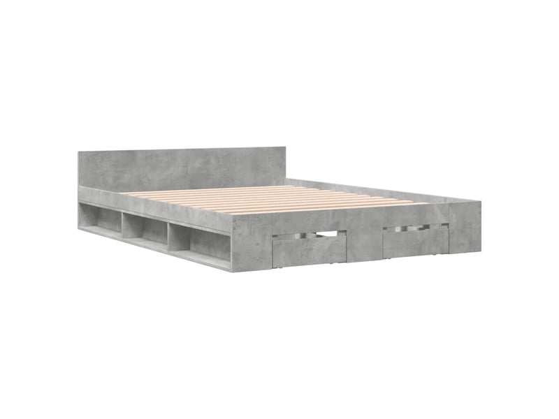  Lit double- lit adulte -  cadre de lit avec tiroirs sans matelas gris béton 120x200 cm  - Conforama B