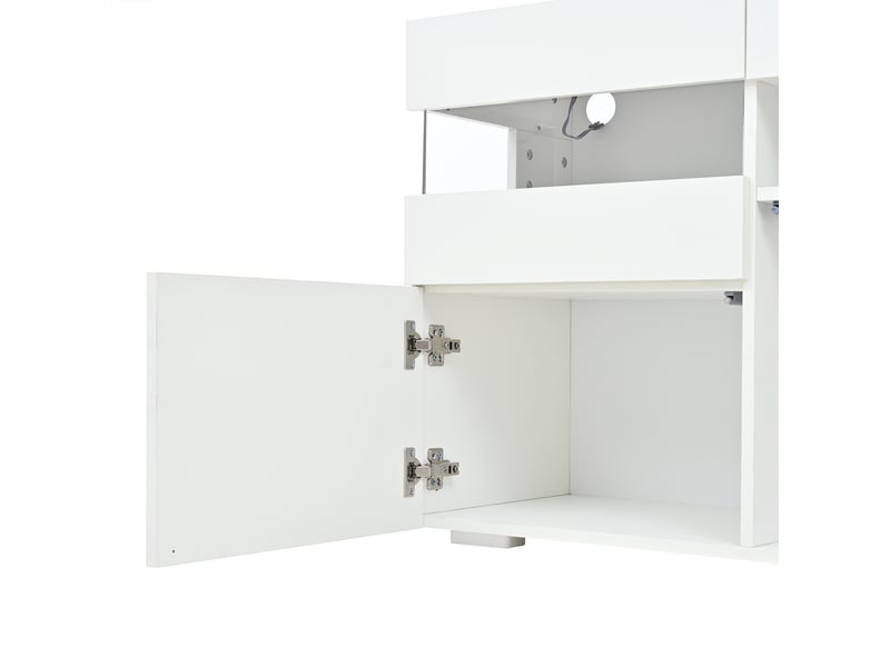  Buffet blanc 140x40,5x66,5 cm avec 3 portes, led et façade acrylique transparente  - Conforama E