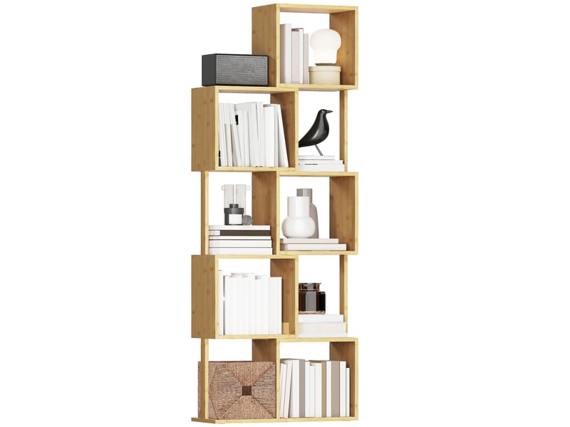  Bibliothèque asymétrique moderne à 5 niveaux en bambou, 62,5 x 23 x 165 cm, couleur bois naturel  - Conforama A