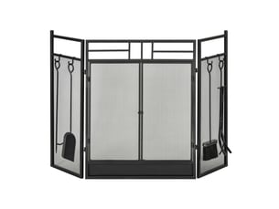 Pare-feu large pour cheminée ou poêle - pare-étincelles serviteur de cheminée 2 en 1 avec accessoires - 3 volets pliables et porte - acier métal noir