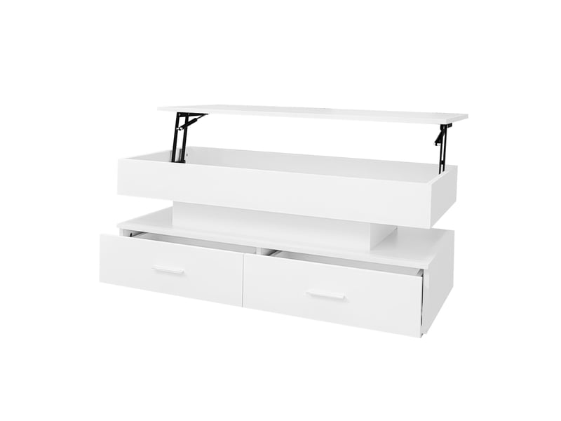  Table basse relevable blanche, table basse avec led, table basse hydraulique, 100x50x44cm, panneau de particules, blanc  - Conforama R