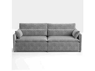 Canapé droit convertible <strong></strong> <strong></strong> 3 places Tissu gris avec coffre de rangement