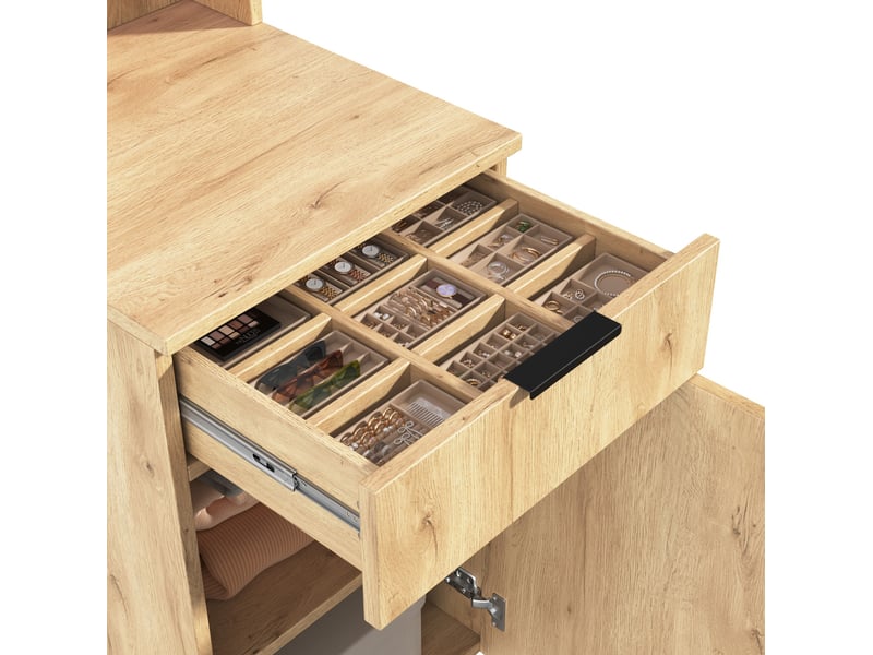  Garde-robe d'entrée 45x47x200 cm avec led et tiroir à bijoux, mdf, bois clair, rangement entrée et dressing, chambre  - Conforama E