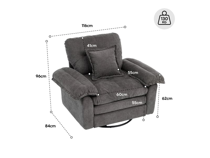 Fauteuil pivotant 360° en chenille – fauteuil d'appoint oversized confortable pour la lecture et le repos - Conforama C