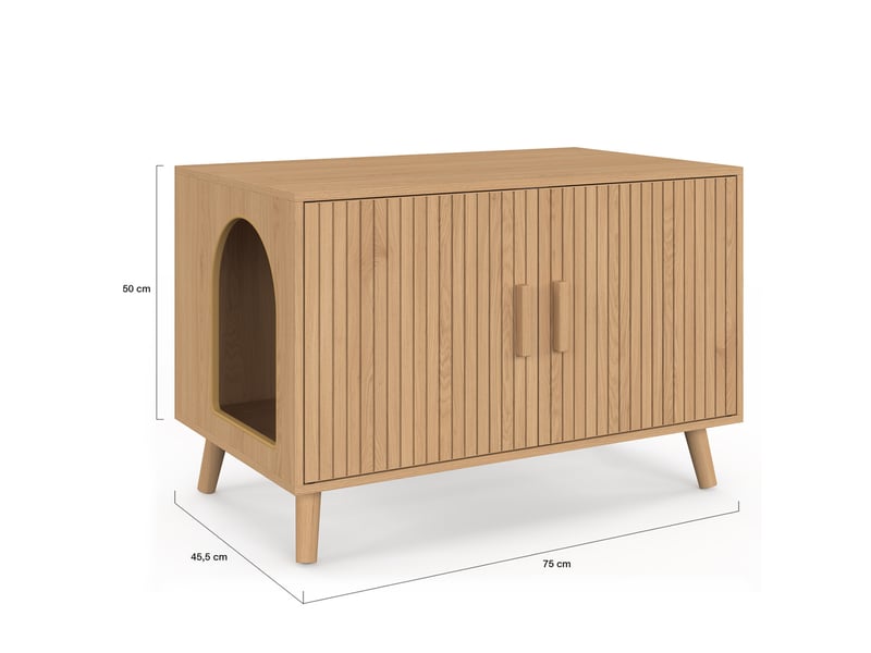 Maison de toilette chat cache-litière juliette avec doubles portes lattes tasseau bois coloris chêne  - Conforama E