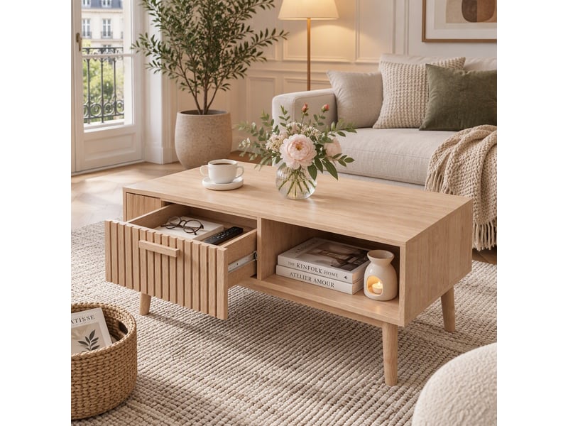  Table basse bois ,table basse de salon avec tiroir , table d'appoint en en bois massif, meuble de salon ,100x50x43 cm  - Conforama D