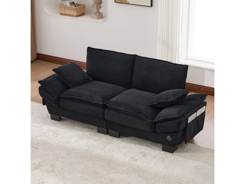  Canapé droit fixe 2 places tissu noir  - Conforama E