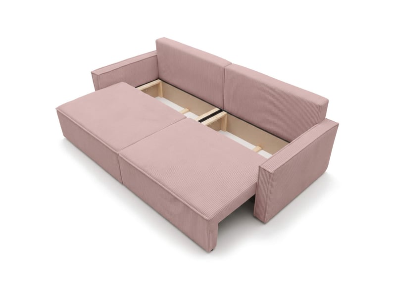  Farah - canapé droit 3 places convertible accoudoirs slim en velours cotelé  - Conforama D