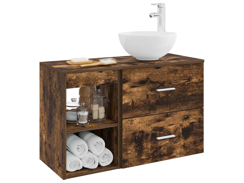  Ensemble de mobilier de salle de bain 2 pc chêne fumé cf64076  - Conforama C