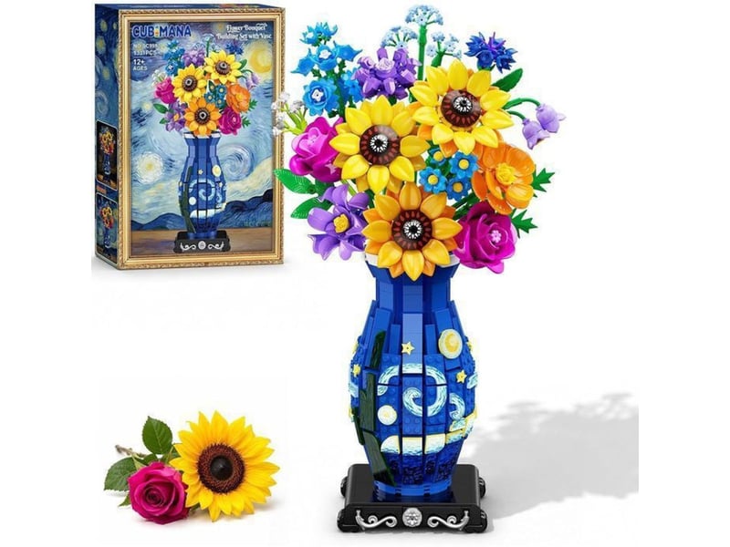  Jeu de construction floral 1331 pieces 3,6 mm avec vase imprime bleu et guirlande led 151498_AAANN79110_6_DROPFR - Conforama A