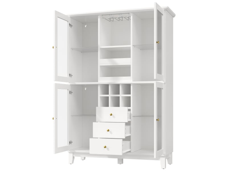 Armoire à vin led connectée par appli – 180,5x120x40 cm, 3 tiroirs, porte-verres, range-bouteilles, noirblanc - Conforama E