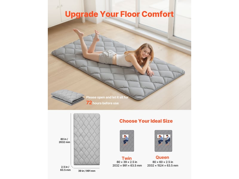  Vevor matelas futon portable pliable de sol japonais tatami 991x2032 mm gris  - Conforama B