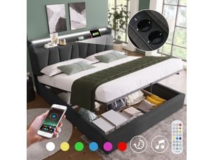 Lit coffre 140x190 cm <strong></strong> <strong></strong> coloris gris