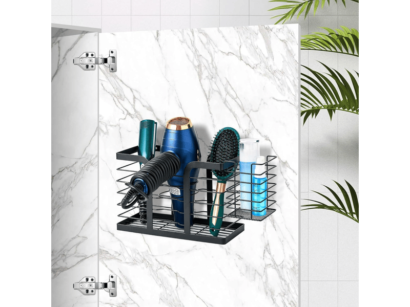  Porte seche cheveux mural sans percage - support seche cheveux et lisseur salle de bain pour accessoires chauds, brosse, produits,noir  - Conforama C