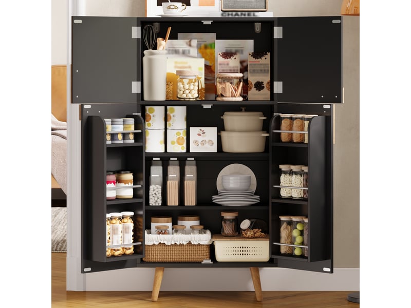  Armoire de cuisine garde-manger 60x35x120 cm - 4 portes - rangements de portes - étagères réglables - mdf - noir  - Conforama E