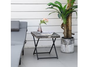 Table basse de jardin pliante avec structure métallique, en résine tressée, pour balcon et terrasse, grise compacte