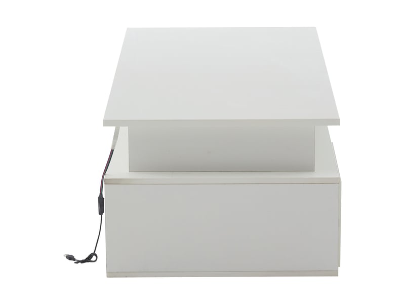  Table basse avec 2 tiroirs, led et 9 compartiments pour salon 100×50×35 cm en panneaux de particules blanc  - Conforama D