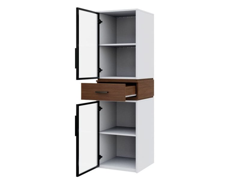  Vitrine robuste présentoir blanche 40x40x200 cm, deux portes verre trempé, tiroir et éclairage led performant  - Conforama A