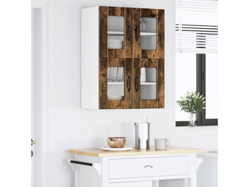 Meuble mural de cuisine, cabinet en verre mural chêne fumé 60x31x40cm - Conforama D