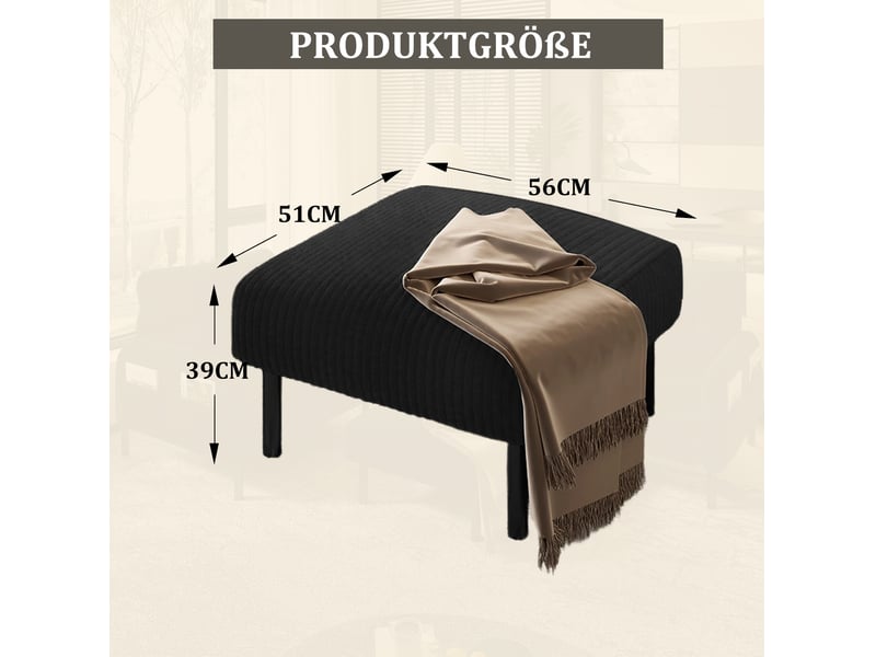  Tabouret premium en velours de corde avec cadre métallique – ultra confortable pour un siège ou un repose-pieds – polyvalent et montage rapide  - Conforama E