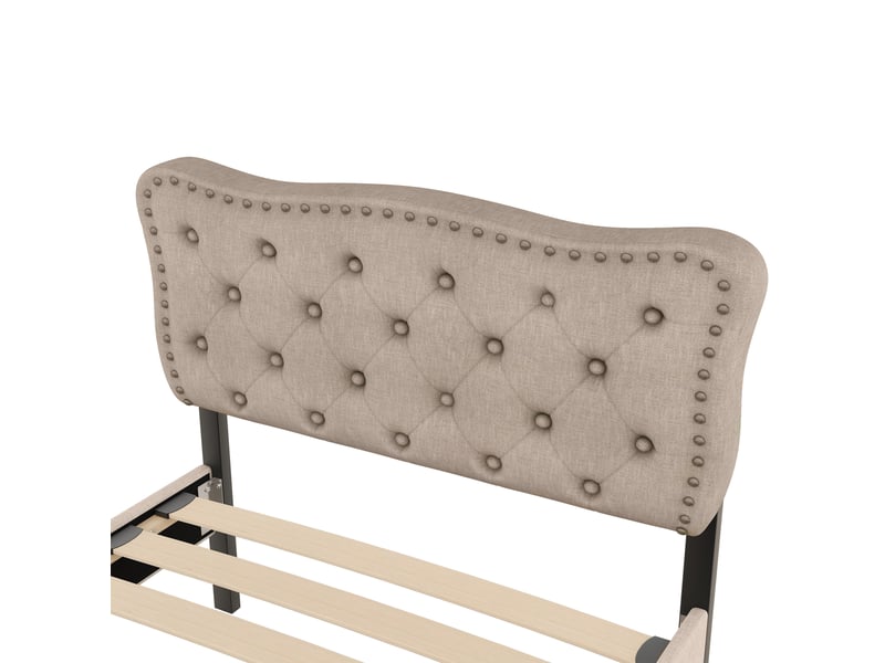 Lit moderne simple 90x200 cm avec 2 tiroirs, lin et mdf, beige foncé, sans matelas - Conforama E