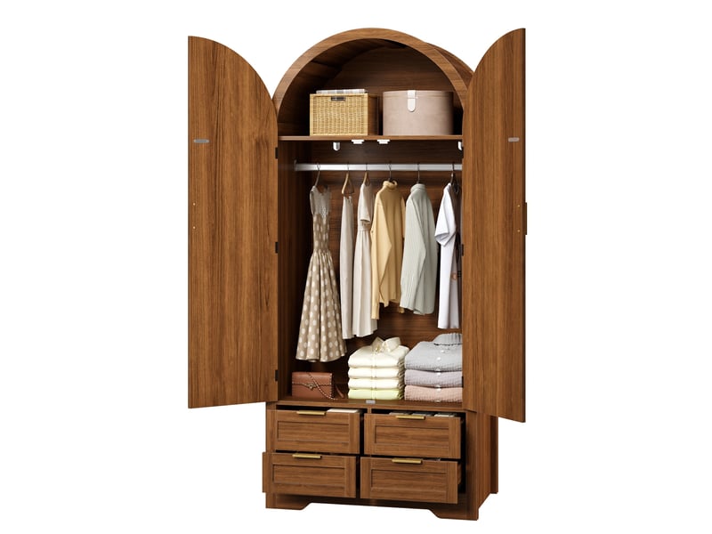  Armoire 2 portes avec penderie et 4 tiroirs 80x50x180 cm coloris noyer  - Conforama D
