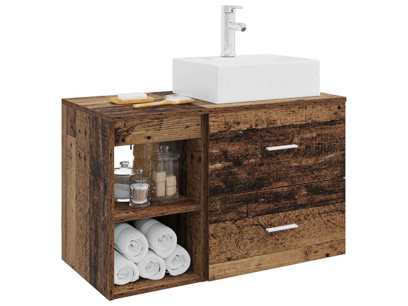  Ensemble de mobilier de salle de bain 2 pcs bois ancien shl7323  - Conforama C