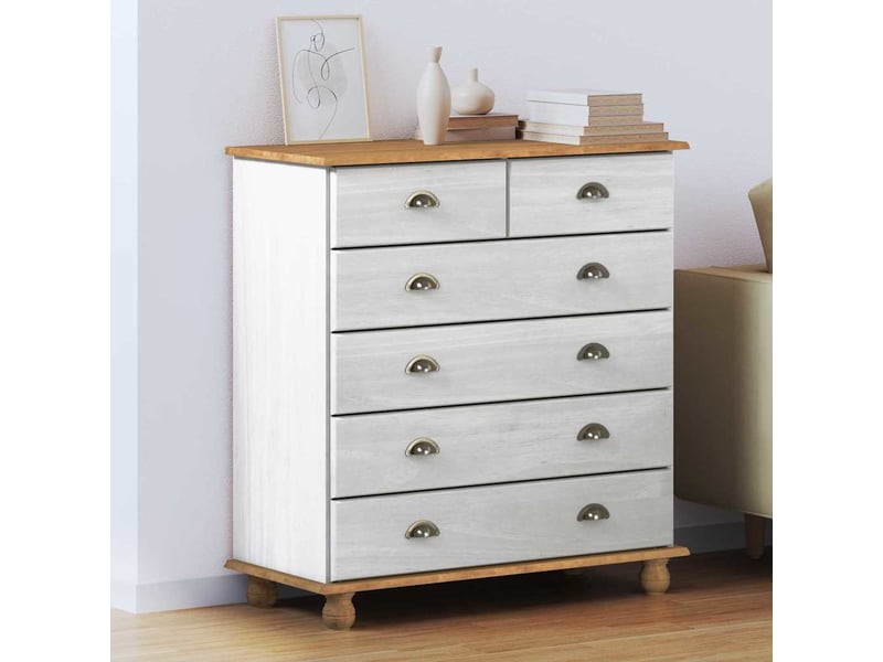  Commode chambre adulte, armoire à tiroirs askim blanc 91x40x95,5 cm bois de pin massif  - Conforama B