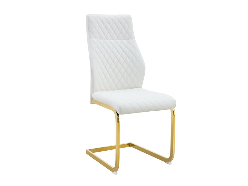  Ensemble table et 2 chaises de salle à manger, table ronde en verre trempé de 85 cm, blanc et doré, style contemporain  - Conforama A