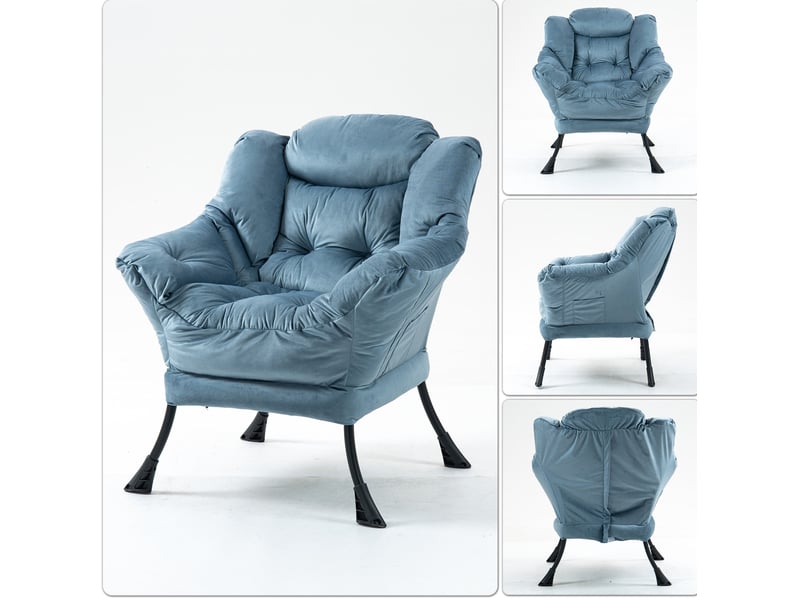  Fauteuil de relaxation bleu clair en métal, 65 x 81 x 95 cm, avec poche latérale pour lecture et détente à la maison  - Conforama D