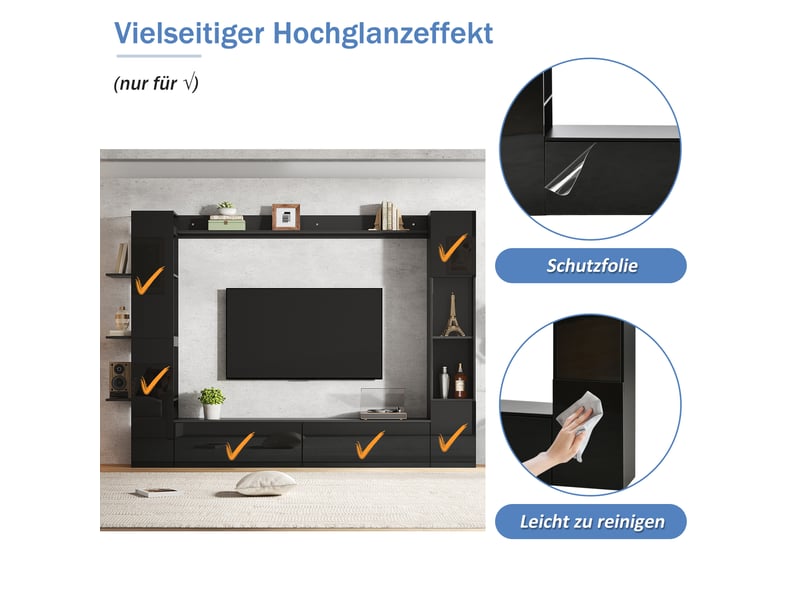  Meuble tv mural 245x30x170 cm avec rangement vitrine porte amovible ensemble 4 pièces noir BUBBLY - Conforama D
