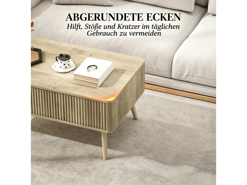  Table basse relevable avec 2 compartiments cachés, plateau surélevé, style moderne, en mdf et bois, chêne  - Conforama E