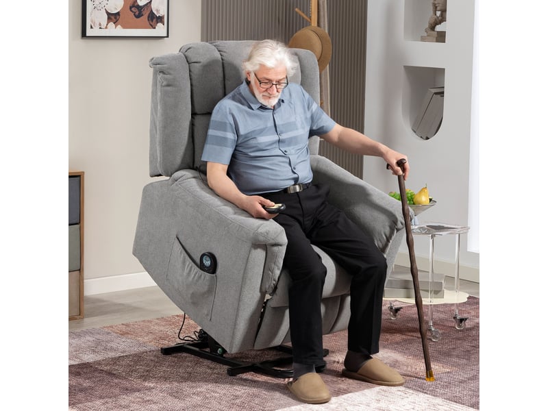  Fauteuil releveur électrique massant et chauffant en chenille gris foncé 85x91x104 cm  - Conforama B