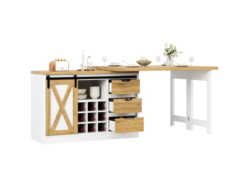 Îlot de cuisine extensible 120-197x40x72 cm avec 3 tiroirs blanc et effet chêne - Conforama R