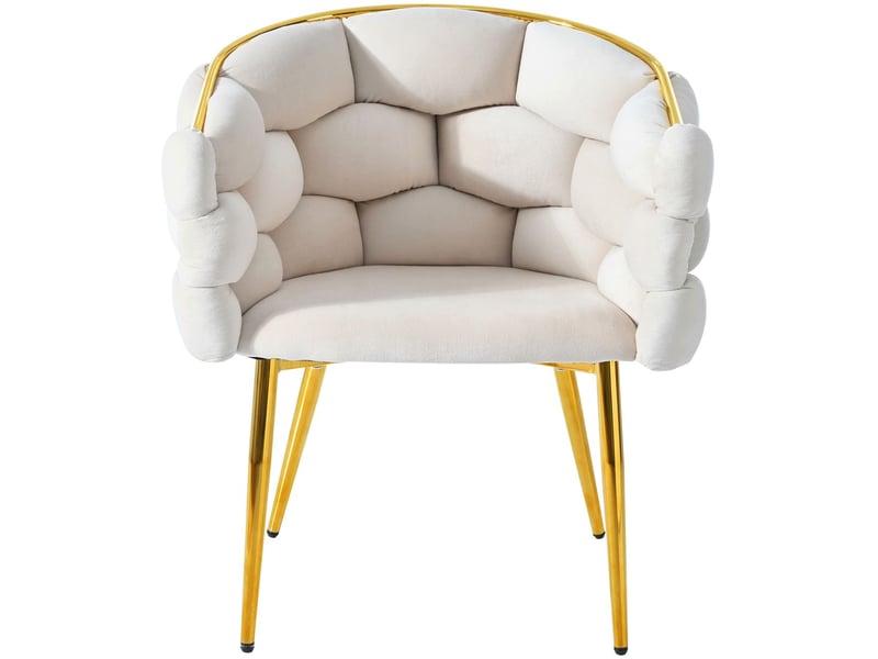  Chaise de salle à manger lot de 4, revêtement velours beige chaise rembourrée, structure métal doré, dossier ergonomique  - Conforama C