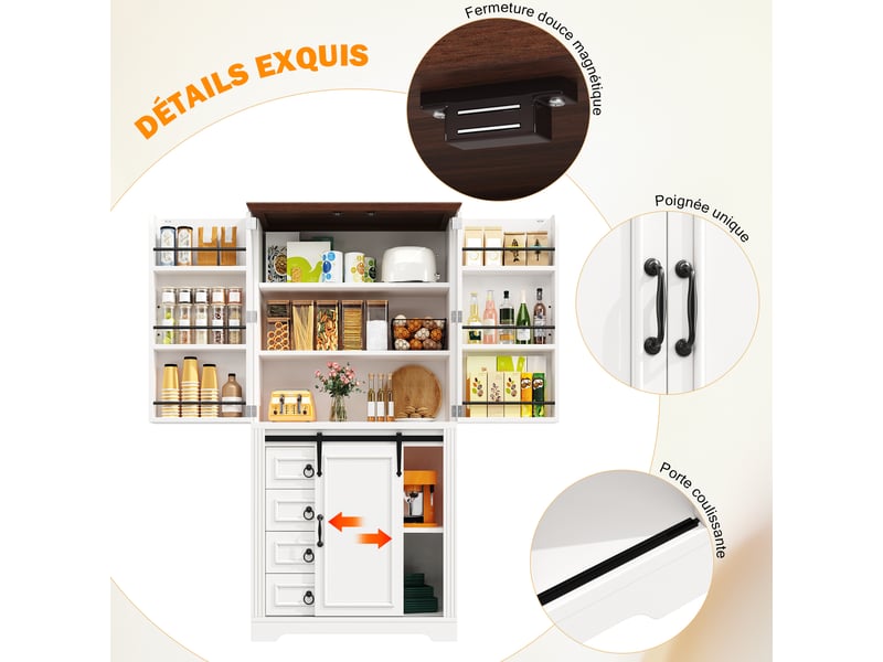  Meuble de cuisine muvano blanc, armoire avec étagères réglables, 4 tiroirs, 80 × 180 cm  - Conforama E