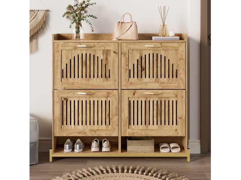  Meuble à chaussures 4 portes 108,5x24x100 cm en mdf coloris bois  - Conforama E
