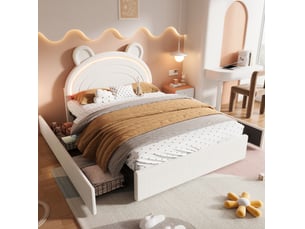 Lit avec rangement 140x200 cm <strong>COVREO </strong>  <strong></strong> coloris beige