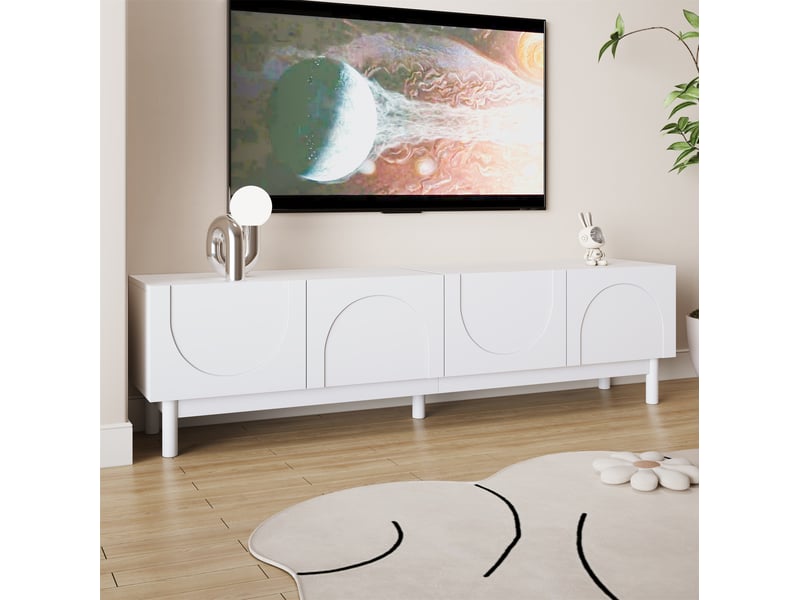  Meuble tv 169x35x45,5 cm - meuble bas avec portes ondulées en relief, étagères de rangement et pieds stabilisateurs  - Conforama E