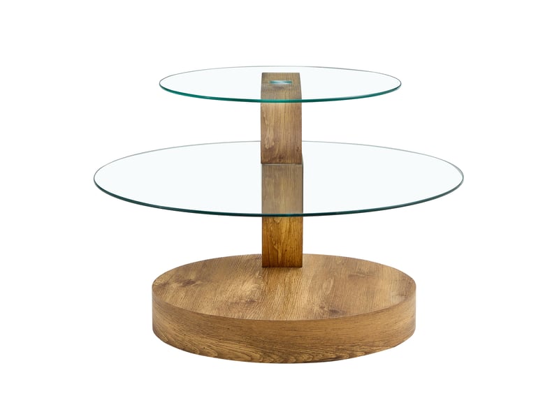 Table basse avec plateaux superposés en verre trempé et rangement, mdf bois, transparente, 78.5 × 78.5 × 24.5 cm - Conforama A