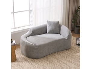 Méridienne 2 places en chenille gris clair avec coussin
