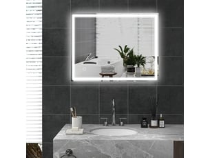 Miroir de salle de bain led - 90x70 cm - argent - luminosité réglable - lumières tricolores - fonction anti-buée