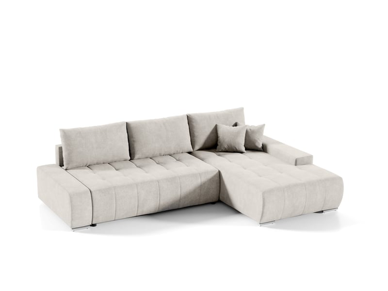  Canapé d'angle convertible velutti l velours aston crème, méridienne droite avec coffre  - Conforama A