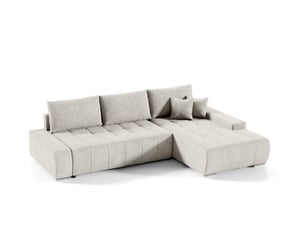 Canapé d'angle droit convertible 4 places Velours beige avec coffre de rangement